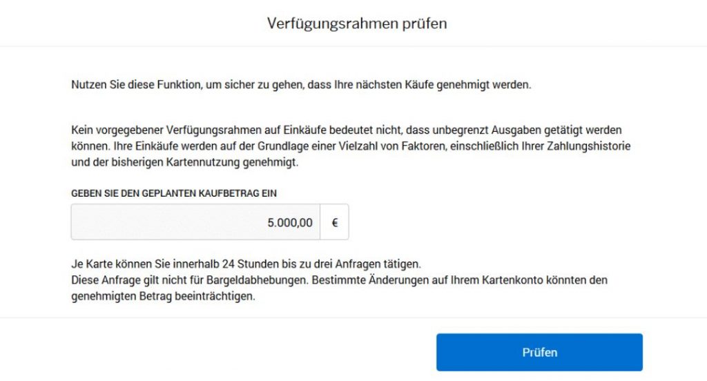 Auf der Website von Amex habt ihr ein Tool um euren Verfügungsrahmen zu prüfen